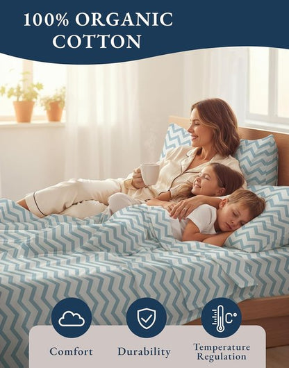 LANE LINEN 100% Organic Cotton King Sheets - Soft, Comfy Percale Bedding Set | Chevron Design