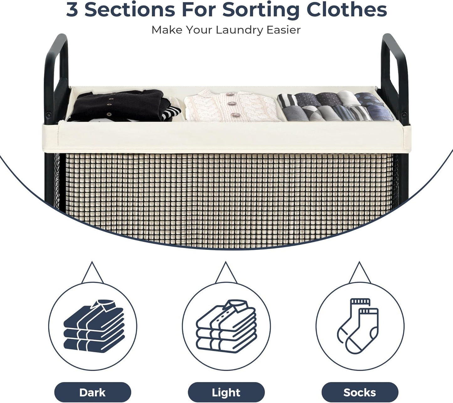 STO STO Laundry Hamper - 120L Rolling Sorter Cart with Removable Liner & Wheels | Ideal for Laundry Room
