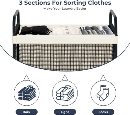 STO STO Laundry Hamper - 120L Rolling Sorter Cart with Removable Liner & Wheels | Ideal for Laundry Room