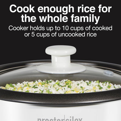 Proctor Silex Rice Cooker & Food Steamer - 10 Cups Cooked Capacity, Includes Steam Basket, White