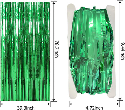 20 Pack Green Metallic Tinsel Foil Fringe Curtains - Perfect Backdrop for Parties & Celebrations