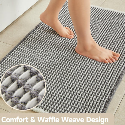 TYUU Waffle Bath Mat, Boho Bathroom Rugs Non Slip Washable Super Absorbent Quick Dry Bath Mat Farmhouse Bathroom Decor, 30"x20" Grey and White