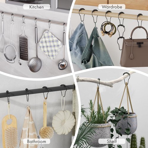 Amazer Black Shower Curtain Hooks, Decorative Shower Curtain Hooks, Shower Hooks for Shower Curtain Rust Proof Stainless Steel Shower Curtain Hooks Set of 12