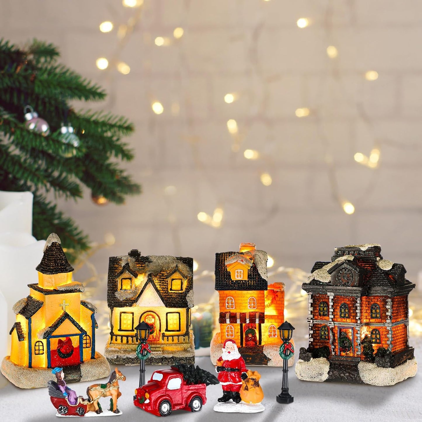 Wettarn 26 Pcs LED Christmas Village House Set - Lighted Figurines for Festive Home Decor