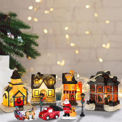 Wettarn 26 Pcs LED Christmas Village House Set - Lighted Figurines for Festive Home Decor