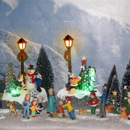 Karenhi Christmas Village Set - 2 Pcs Snowman, Tree & Santa Figurines with LED Lights | Rustic Tabletop Decor