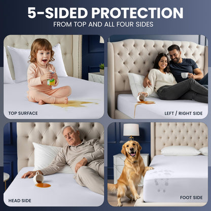 Utopia Bedding Waterproof 5-Sided Mattress Protector Twin Size, Premium Breathable Mattress Cover, Fitted Style with Stretchable Pockets (White)