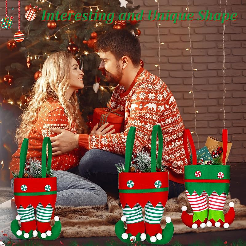 12 Pack Elf Boot Christmas Candy Bags – Felt Treat Bags for Gifts & Party Favors
