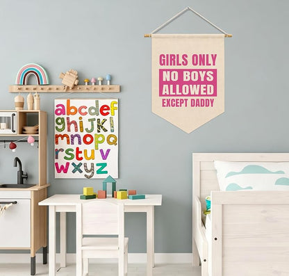 Girls Room Wall Art Decor Pennant Banner - Cute Pink Pennant Flag for Kids Room Variation: Art Cute Girl Only Linen-13
