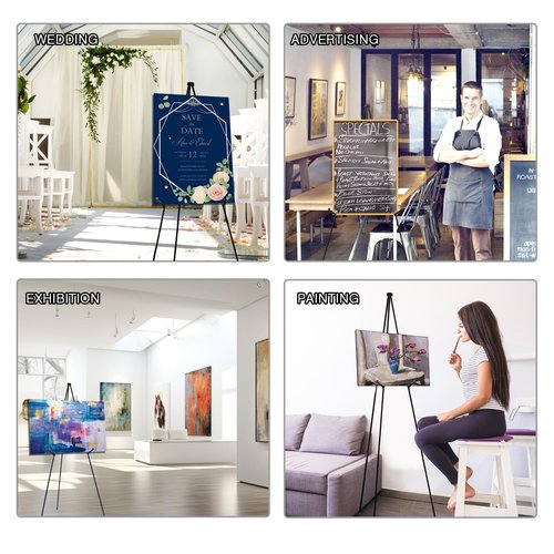 AROIC 63" Easel Stand for Display, 3 Pack Portable Foldable Metal Easel, Easels for Signs Wedding Logos,Arts, Painting,Adjustable Floor Easels with 3 Storage Bag