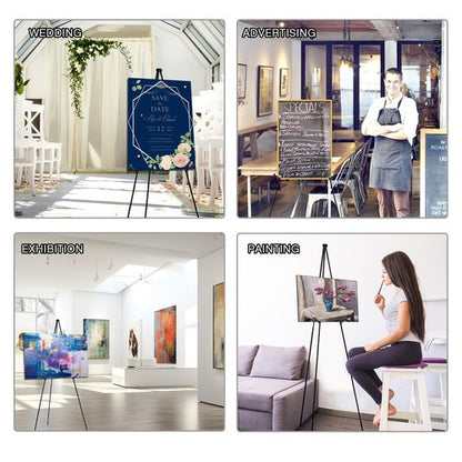 AROIC 63" Easel Stand for Display, 3 Pack Portable Foldable Metal Easel, Easels for Signs Wedding Logos,Arts, Painting,Adjustable Floor Easels with 3 Storage Bag