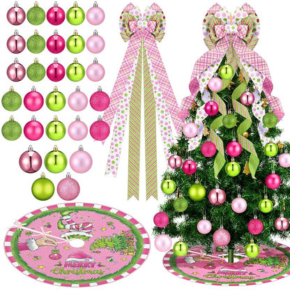 Gejoy 32 Pcs Pink & Lime Green Christmas Tree Decoration Set - Variation: Pink Green Christmas