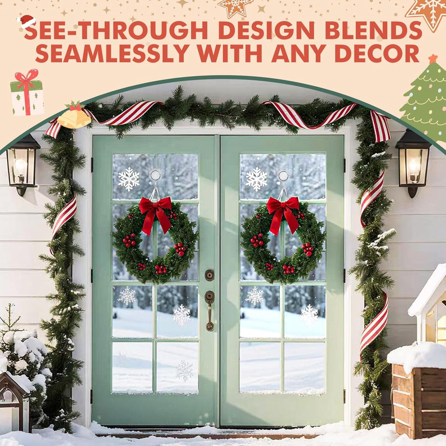 VIS'V Wreath Hanger - Heavy Duty Twist Lock Suction Cup Hooks | 22 LB Capacity, Clear, 2 Pack