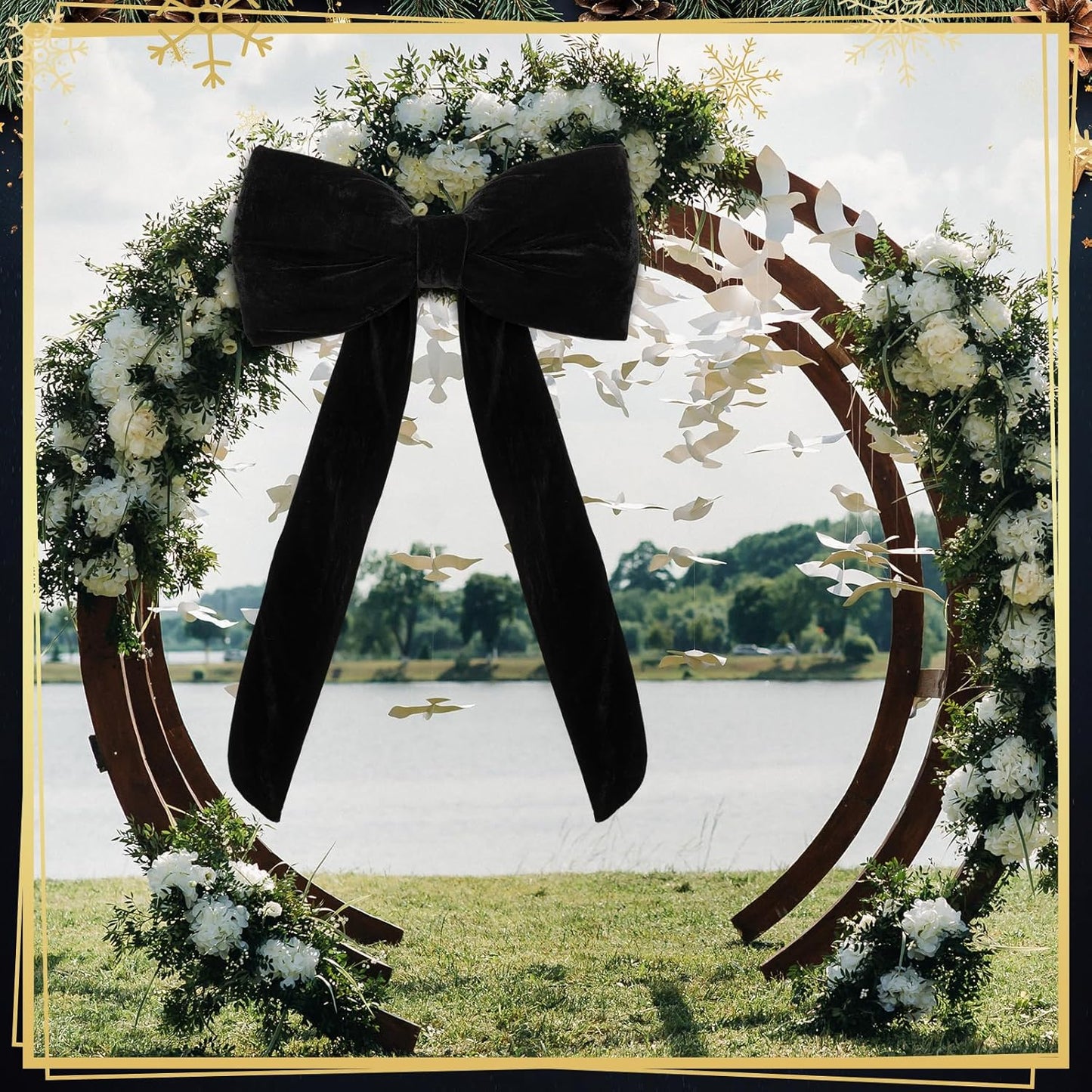 Suncalla Large Black Velvet Bow - 42 x 27 Inch Wedding & Party Decoration | Elegant Backdrop Decor