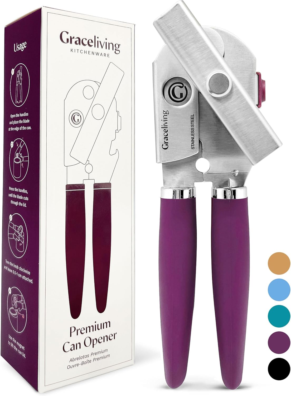 Skiennix Premium Multifunction Magnetic Can Opener | Heavy-Duty Stainless Steel with Easy Turn Knob - Mauve