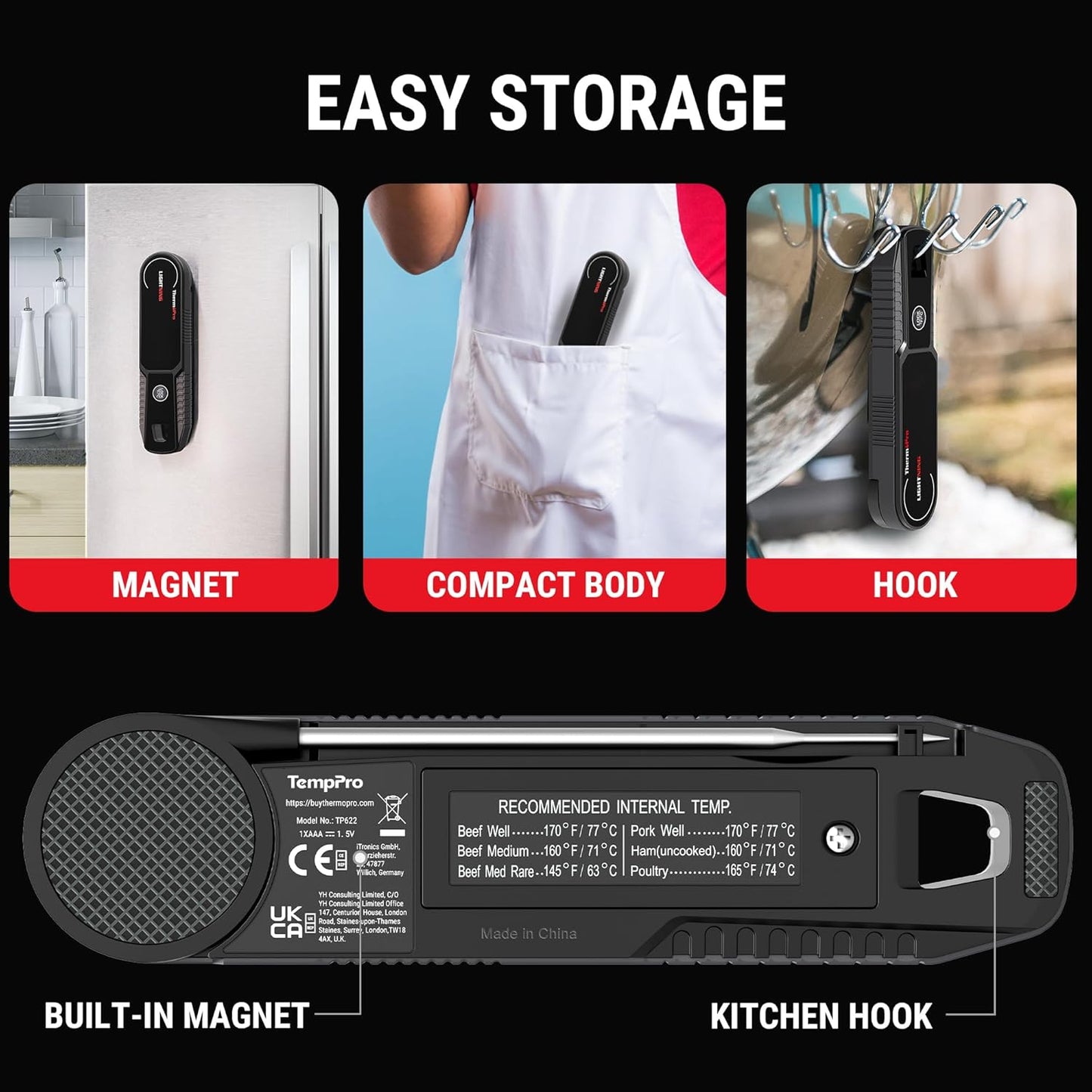 TempPro Instant Read Meat Thermometer - 0.5 Sec Read Time, 180° Rotating Display, IP67 Waterproof for BBQ & Grill