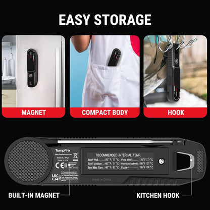 TempPro Instant Read Meat Thermometer - 0.5 Sec Read Time, 180° Rotating Display, IP67 Waterproof for BBQ & Grill