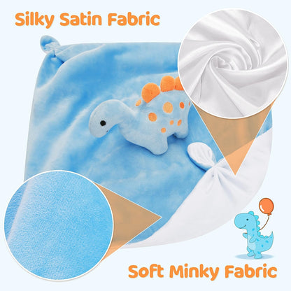Pro Goleem Dinosaur Security Blanket - Soft Lovey Snuggle Toy for Babies | Blue 14 Inch