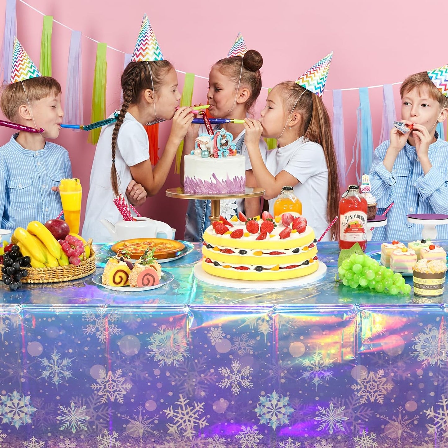 Skiennix Iridescent Winter Snowflake Tablecloths - Holographic Blue & Purple | 54x108 Inch, 3 Pack