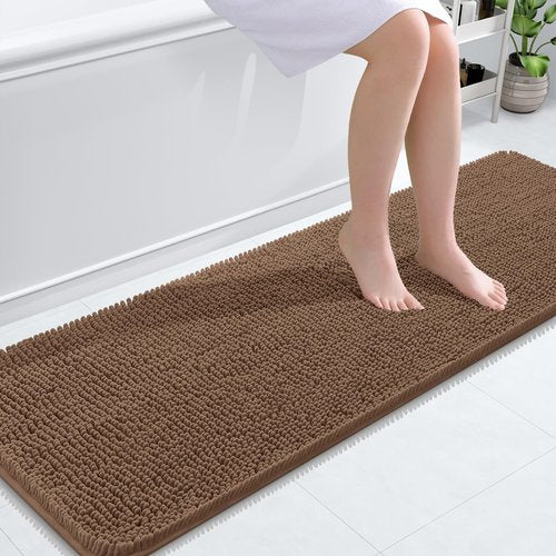 OLANLY Bathroom Rugs 59x20, Extra Soft Absorbent Chenille Bath Rugs, Rubber Backing Quick Dry, Machine Washable Bath Mats for Bathroom Floor, Tub and Shower, Home Decor Accessories, Mocha