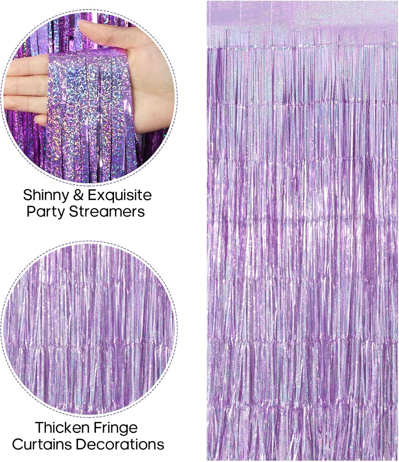 Skiennix Fringe Curtains - 2 Pack Foil Streamers for Birthday & Wedding Decor | Light Purple