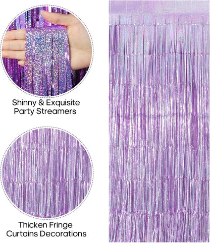 Skiennix Fringe Curtains - 2 Pack Foil Streamers for Birthday & Wedding Decor | Light Purple