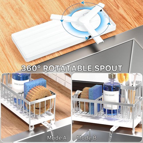 Cisily Kitchen Sink Caddy Organizer - Rustproof 304 Stainless Steel Sponge Holder | Silver, 9.25”