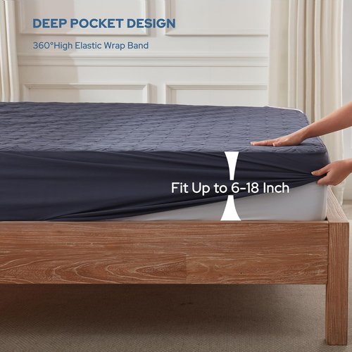 BEDLORE Waterproof Mattress Protector - Cal King Size with Deep Pocket 6"-18" Depth | Soft Navy Blue Cover