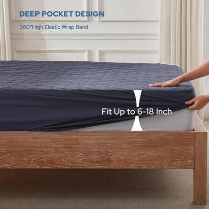 BEDLORE Waterproof Mattress Protector - Cal King Size with Deep Pocket 6"-18" Depth | Soft Navy Blue Cover