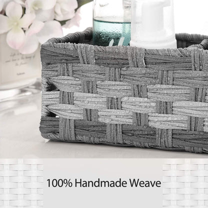 Toilet Tank Topper Paper Basket - Hand Woven Plastic Wicker Organizer with Divider | Rustic Grey Bathroom Decor