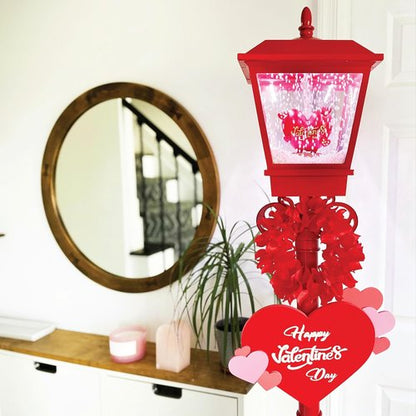 Fraser Hill Farm 70-Inch Musical Snowy Valentine's Day Lantern - Festive Red Home Decor with Lights & Sound
