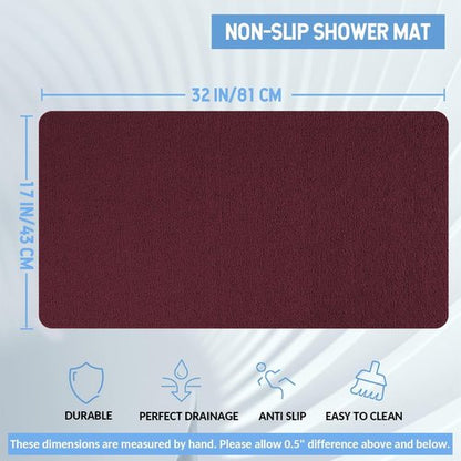 Hargiis Non-Slip Bathtub Mat, Anti Slip Shower Mat, Fast Drying Bathtub Mats, Foot Scrubber Mat, Anti Slip Mat for Tub, Floor, Bathroom, Kitchen, Home, Hotel (Wine Red 32"×17")