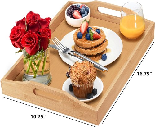 Home It Bamboo Tray with Large Handles - Versatile Ottoman Tray for Coffee, Tea, Breakfast, and More