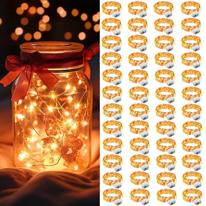 AIKEI 48 Pack LED Fairy Lights Battery Operated, 7ft 20 LEDs Waterproof String Lights Orange - Variation Orange+48 Pack