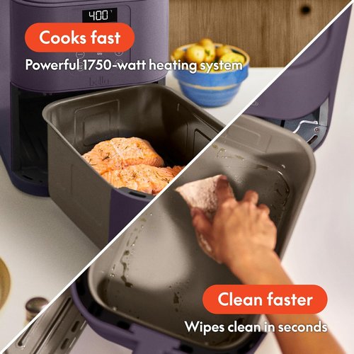 Bella 6 Qt Slim Air Fryer - EverGood™ Ceramic Nonstick Coating, Adjustable Temp, 60 Min Auto Shutoff, Plum