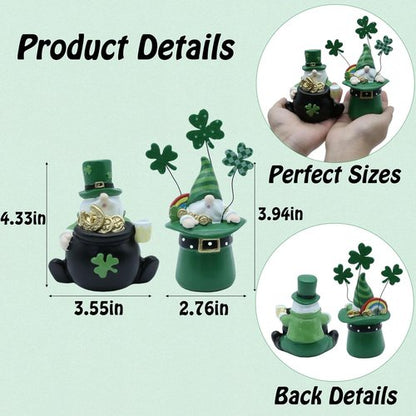 AOMOONOA St. Patrick’s Day Gnomes - 2Pcs Resin Leprechaun Figurines with Coins & Clover for Festive Decor