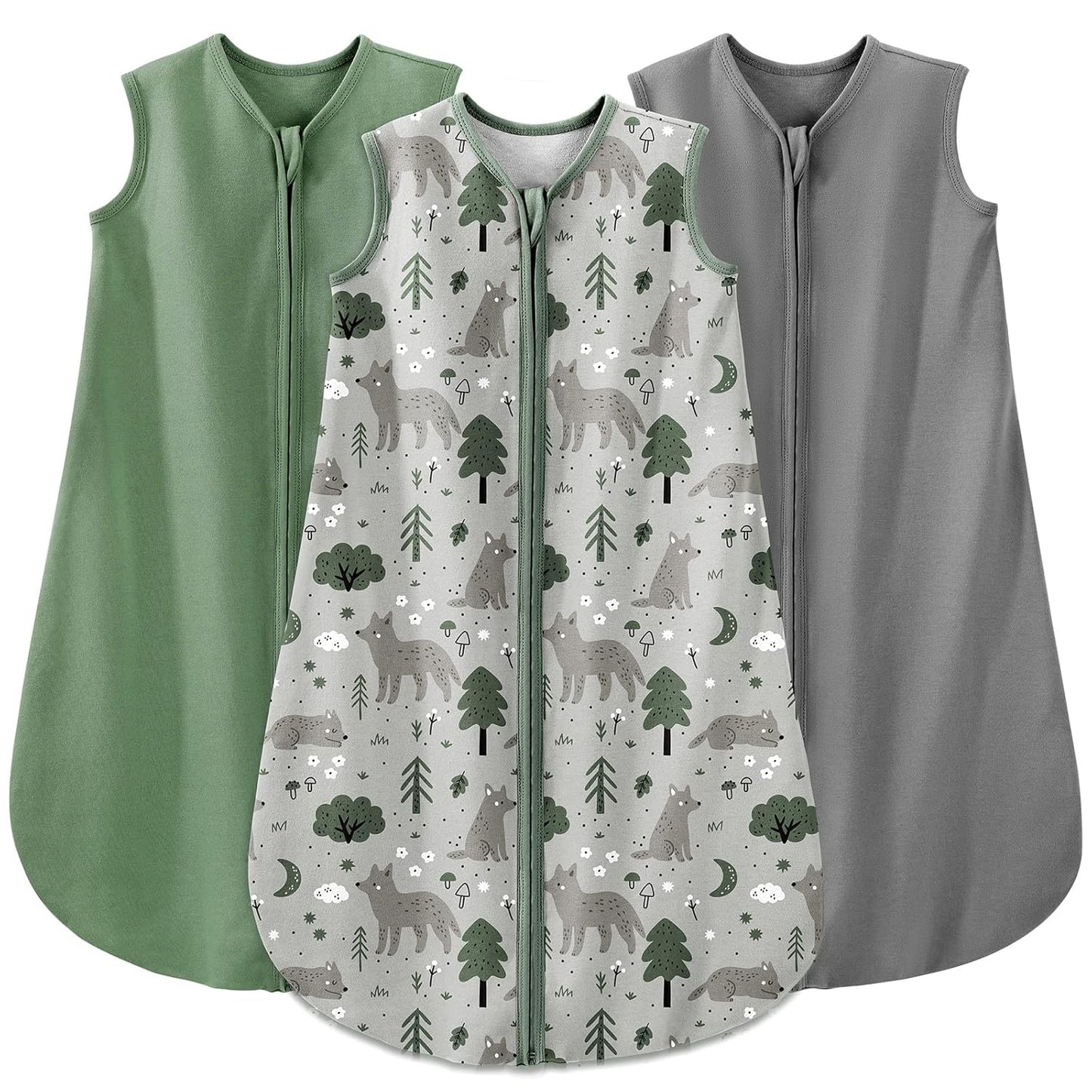 Yoofoss Baby Sleep Sack - 100% Organic Cotton Wearable Blanket | 2-Way Zipper, 3-Pack for 6-12 Months