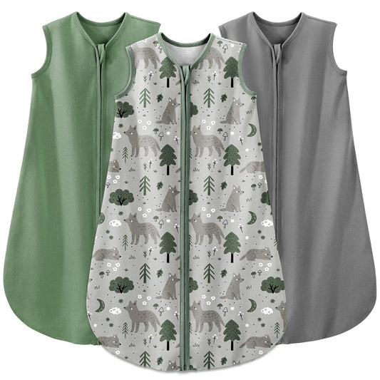 Yoofoss Baby Sleep Sack - 100% Organic Cotton Wearable Blanket | 2-Way Zipper, 3-Pack for 6-12 Months