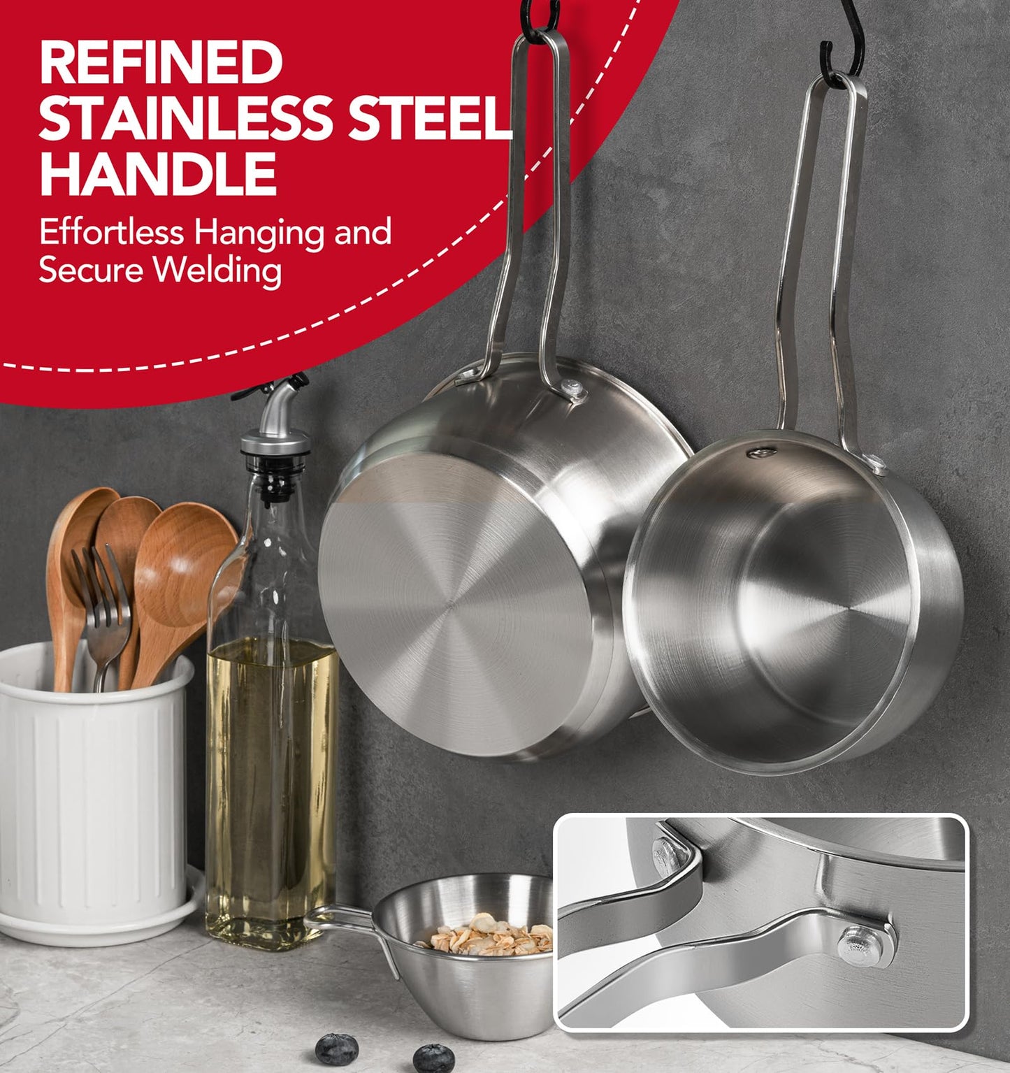 MICHELANGELO Stainless Steel Saucepan Set 1QT & 2QT, Induction Sauce Pan with Lid, Stainless Steel Sauce Pot Set Cooking Pots Set - 4 Pcs