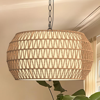 FIMEI Rattan Farmhouse Chandelier Light Fixtures, 5-Lights 18.9'' Large Boho Pendant Light, Rustic Chandeliers Adjustable Height,Woven Chandeliers for Dining Room,Kitchen Island,Bedroom,Living Room