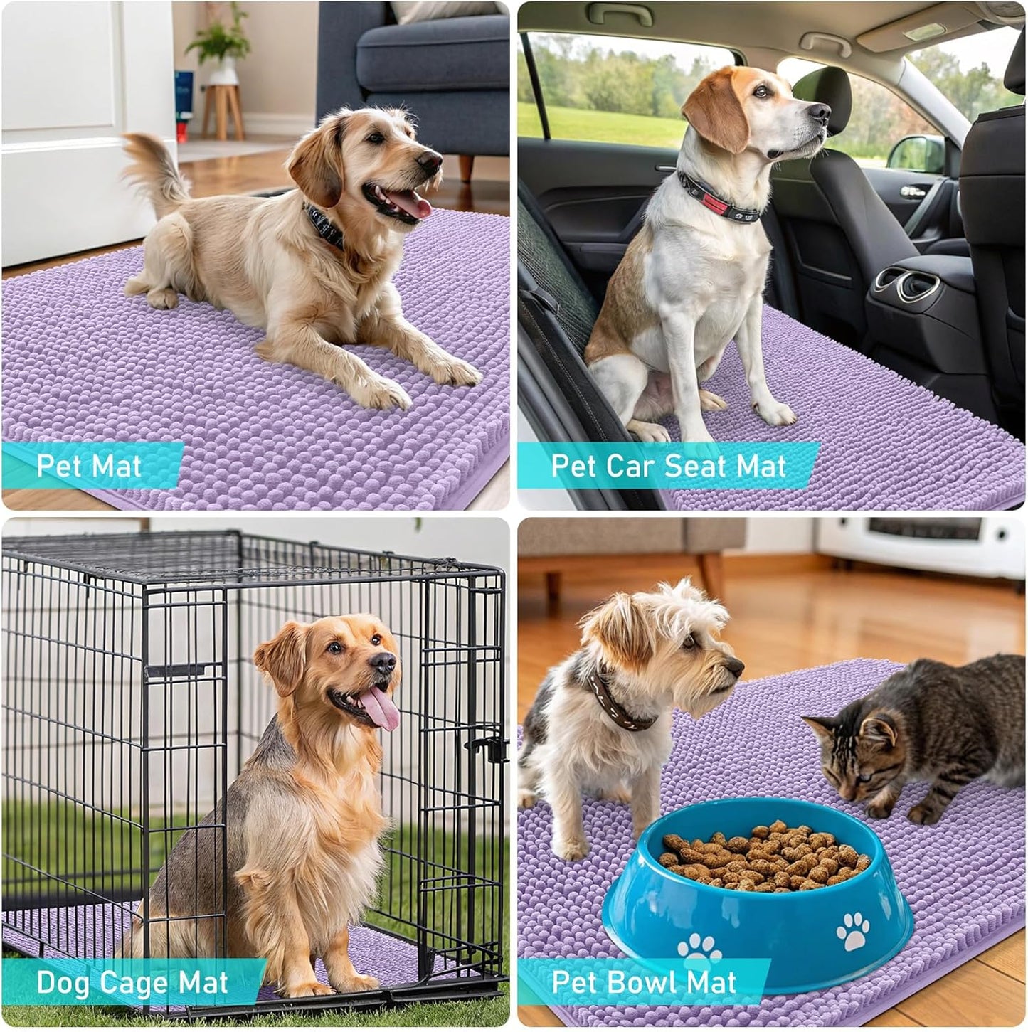 OLANLY Dog Door Mat - Absorbent Non-Slip Washable Chenille Mat for Muddy Paws | 48x30, Lavender