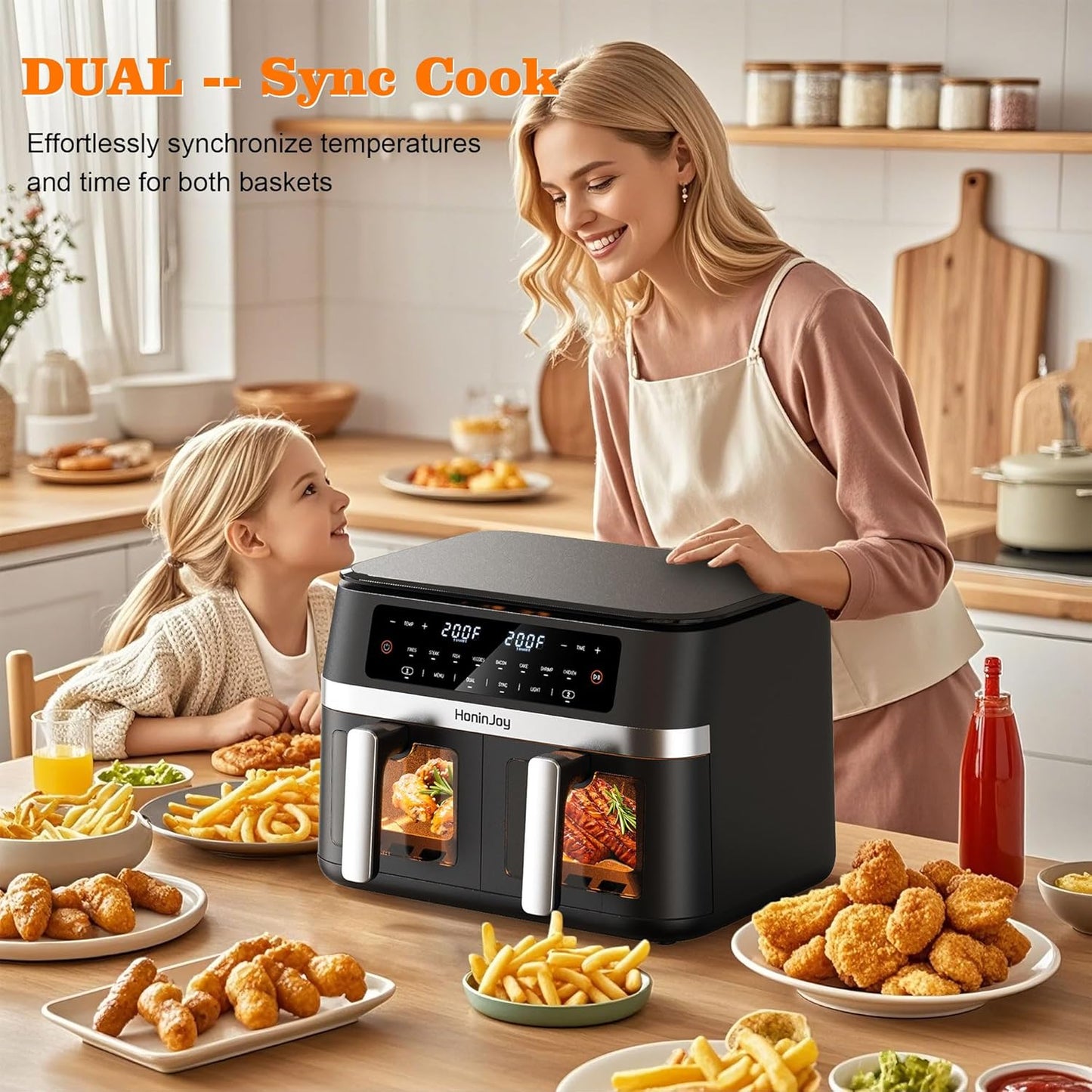 Skiennix 12QT Large Dual Basket Air Fryer - 10-in-1 Digital Touchscreen with Viewing Window & 50 Paper Liners