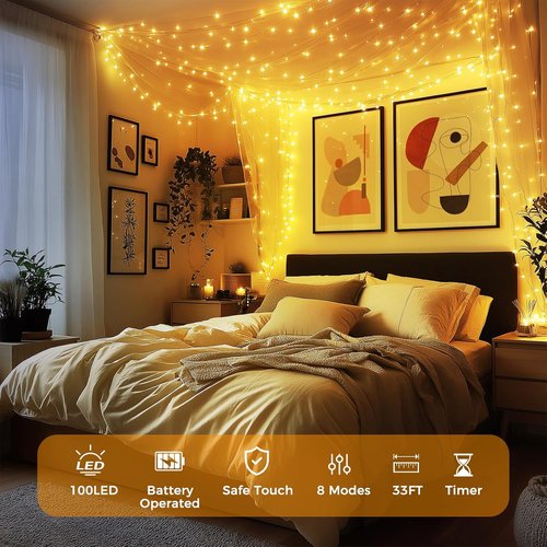 Fairy Lights - 33Ft Battery Operated 100 LED Twinkle Lights with Remote & Timer | Waterproof for Weddings & Decor