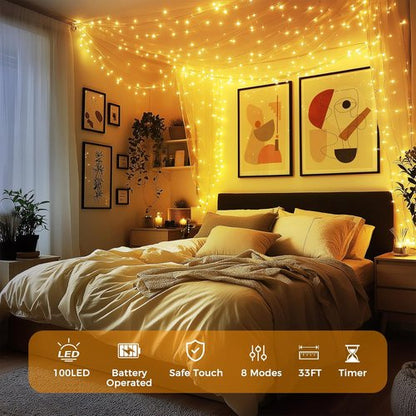 Fairy Lights - 33Ft Battery Operated 100 LED Twinkle Lights with Remote & Timer | Waterproof for Weddings & Decor