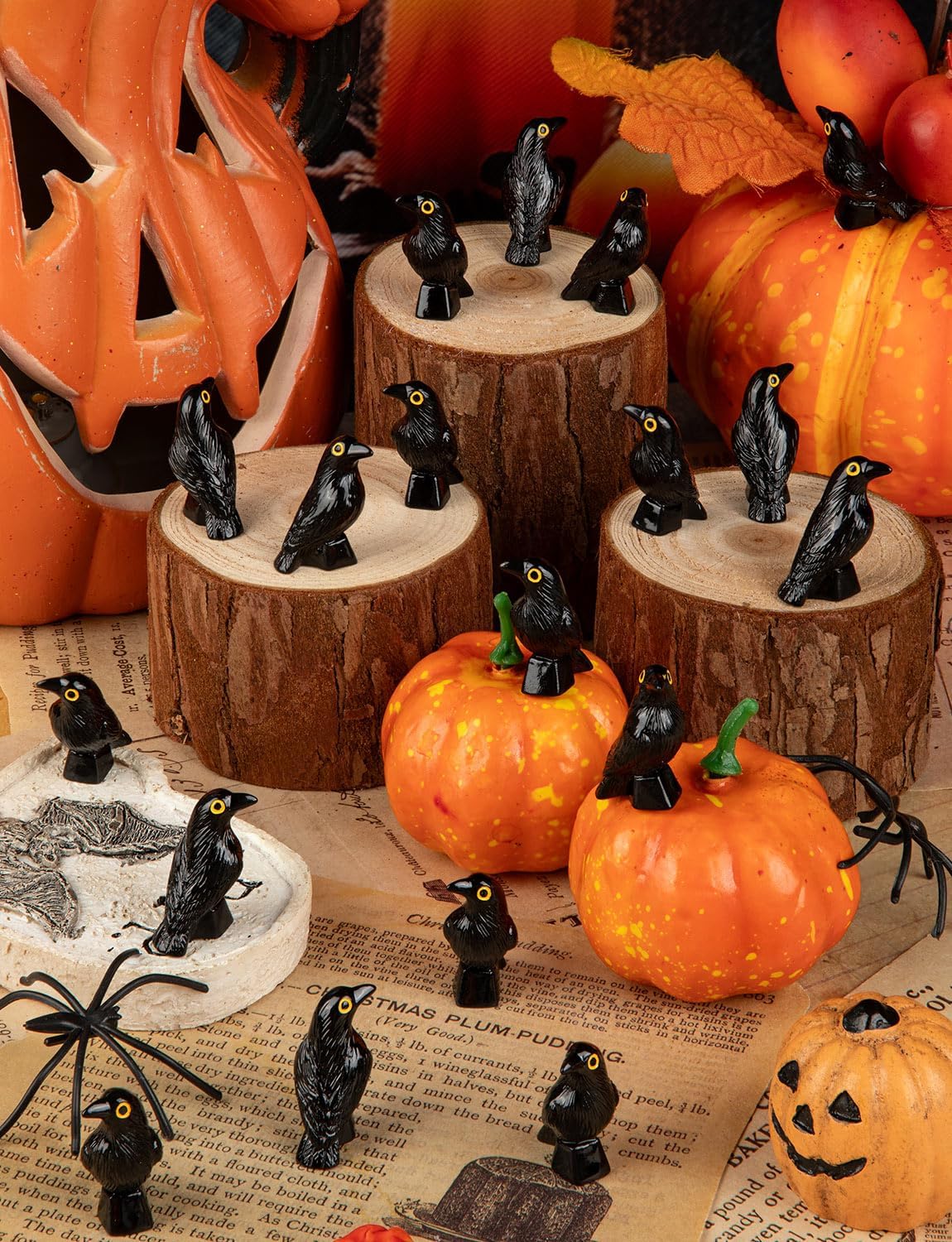 Skiennix Mini Resin Crows - Halloween Decor Black Raven Figurines | 100 Pcs for Table Decorations