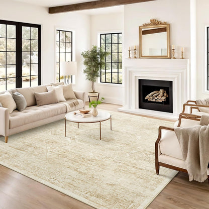 Soalmost Washable Area Rug - Large Vintage Beige 8x10 Soft Non-Slip Rug for Living Room & Bedroom