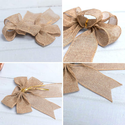 Skiennix Rustic Jute Wreath Bows - 6-Pack Burlap Decor for Christmas, Weddings & Parties