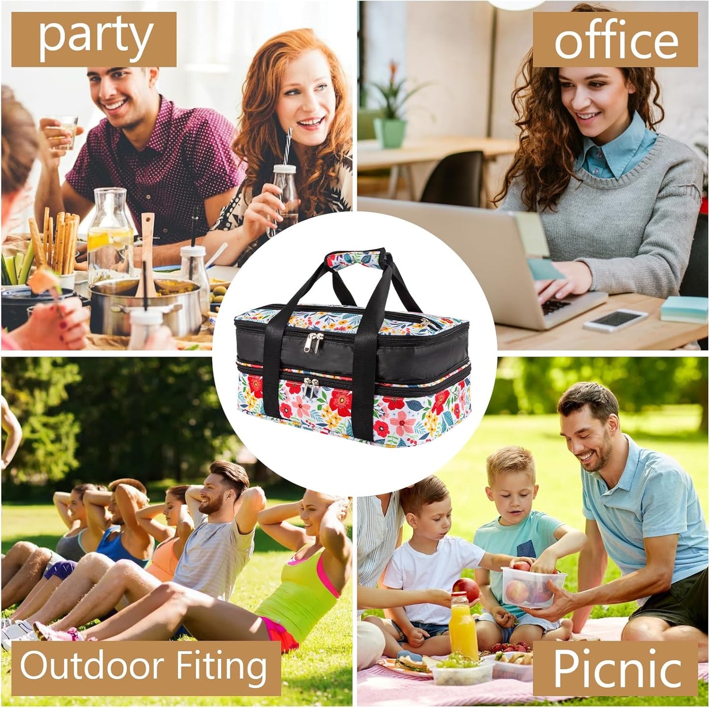 Pioneer Woman Double Decker Casserole Carrier - Expandable, Leakproof Thermal Tote for Potluck & Travel