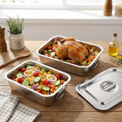Skiennix 4 Inch Extra Deep Lasagna Pan - Stainless Steel Baking Dish with Lid & Handles | 14x10.6 Inch