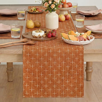 Caramel Cross-Star Textured Table Runner 13x72 Inch - Waterproof Seasonal Kitchen Decor - Artoid Mode (Variation: Caramel 13" x 72")